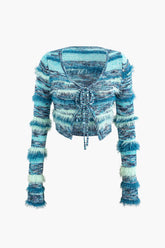 Berlin – Langärmlige Strickjacke mit blauen Federstreifen